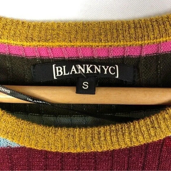 BlankNYC Red Striped Shimmer Long Sleeve Mini Sweater Dress S - Picture 5 of 5